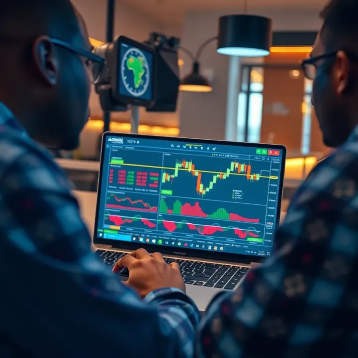 South African traders analyzing online financial charts with Admiral Markets platform displayed on laptop screen