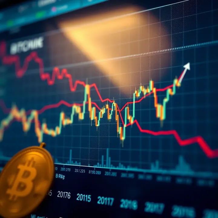 Graph depicting Bitcoin price fluctuations over time with highlighted trend lines