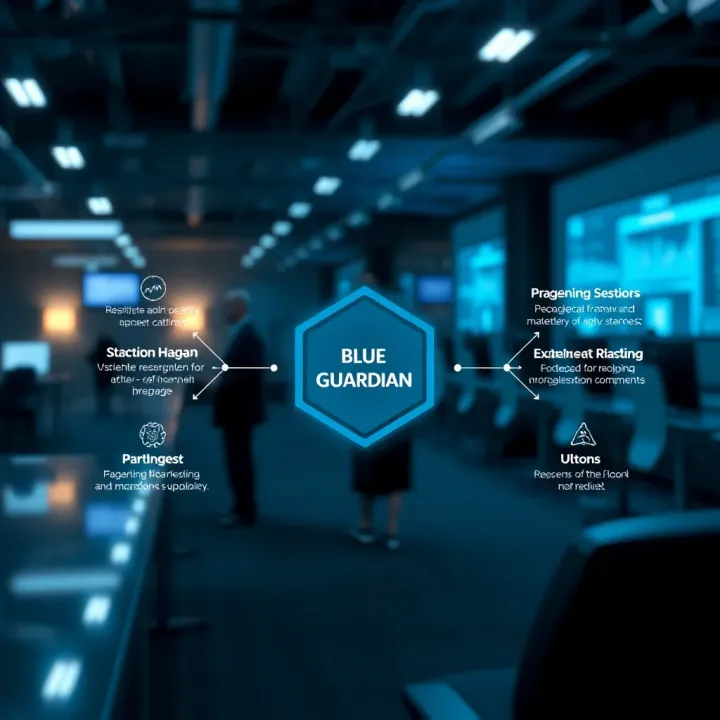 Diagram illustrating the technological framework and key features of Blue Guardian system