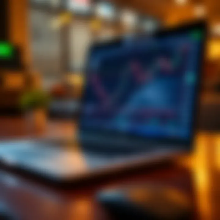 High-performance laptop displaying forex trading charts and market data