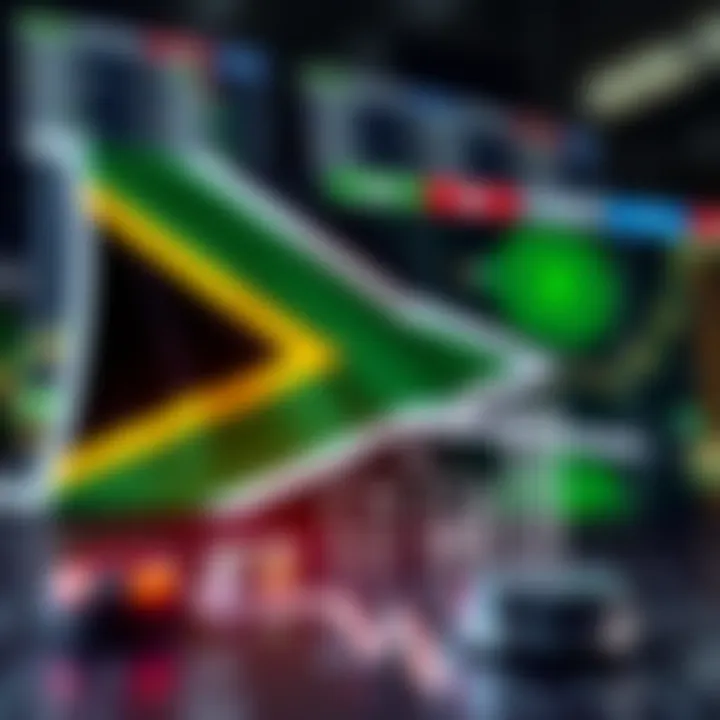 Illustration of South African flag with digital trading icons representing local regulations and market access