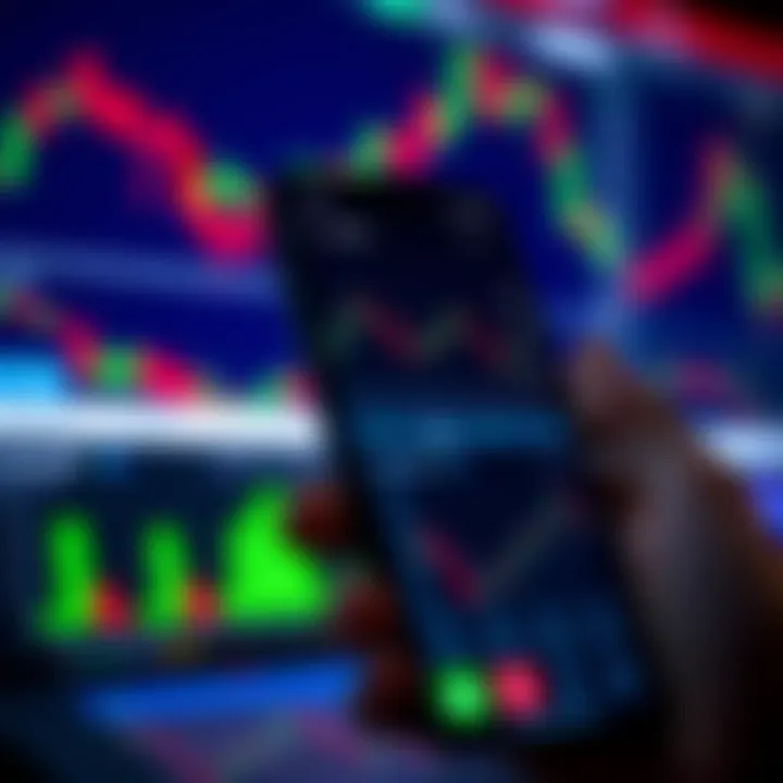 Smartphone displaying South African online trading app interface with market charts and trading options