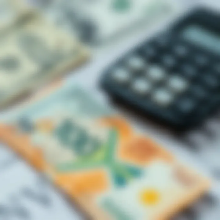 South African Rand notes and US dollar bills placed alongside a calculator and financial documents