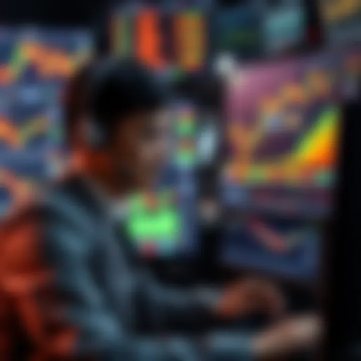 Trader analyzing financial charts on multiple digital screens indicating capital growth potential
