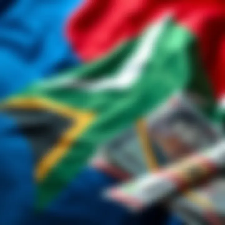 South African flag with currency notes symbolising winning money in competitions