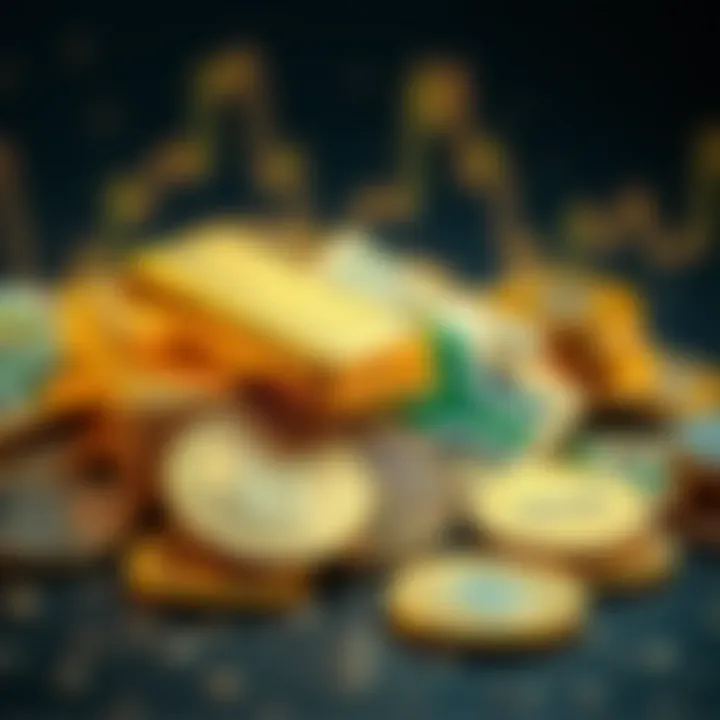 Gold bars stacked with South African rand coins around them