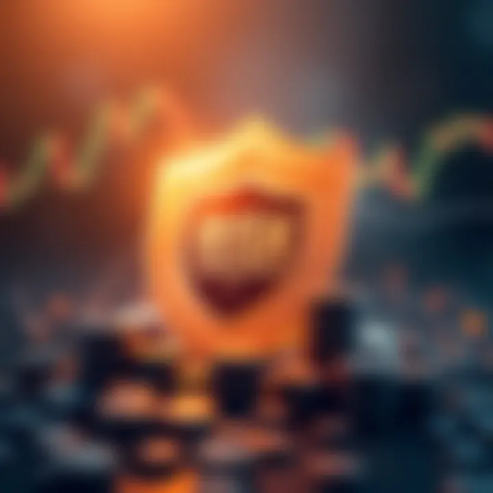 Conceptual illustration of risk management with shield protecting financial assets