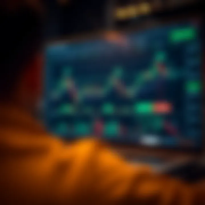 Digital interface displaying bitcoin trading charts and platform features