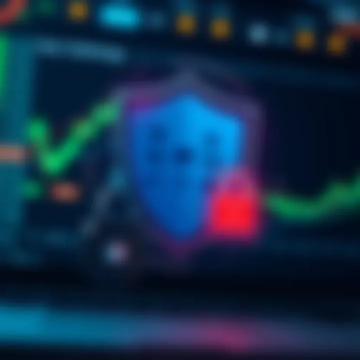Illustration of secure online trading depicting shield and digital lock symbols
