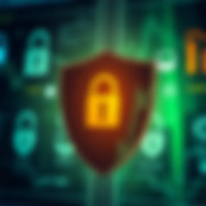 Illustration of secure trading environment showing shield and digital security icons