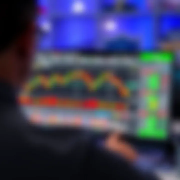 Illustration of a virtual trading dashboard with indicators and risk-free practice environment