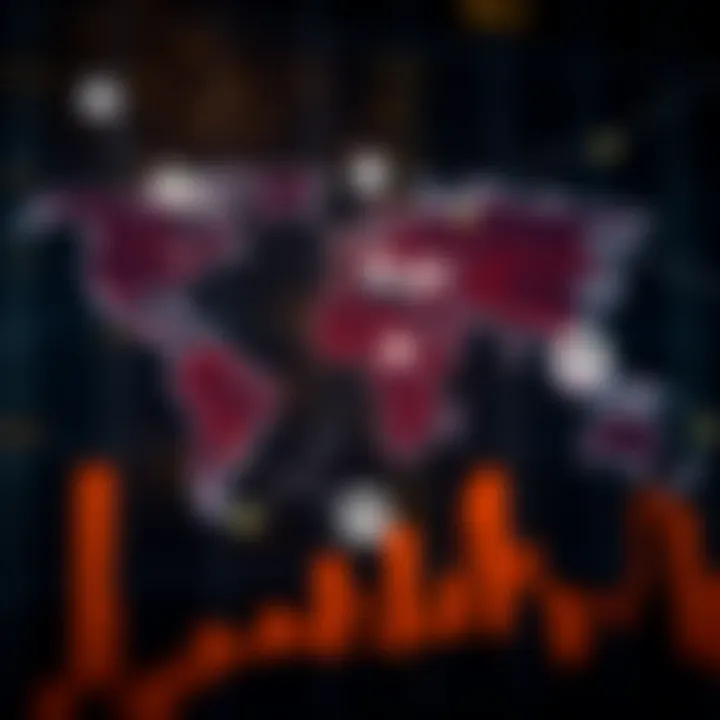 Map highlighting South Africa with icons representing stock indices and global financial connections