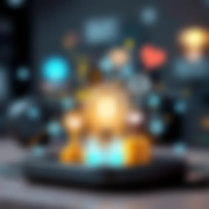 Conceptual illustration of technology and philanthropy with icons symbolizing innovation and charitable giving