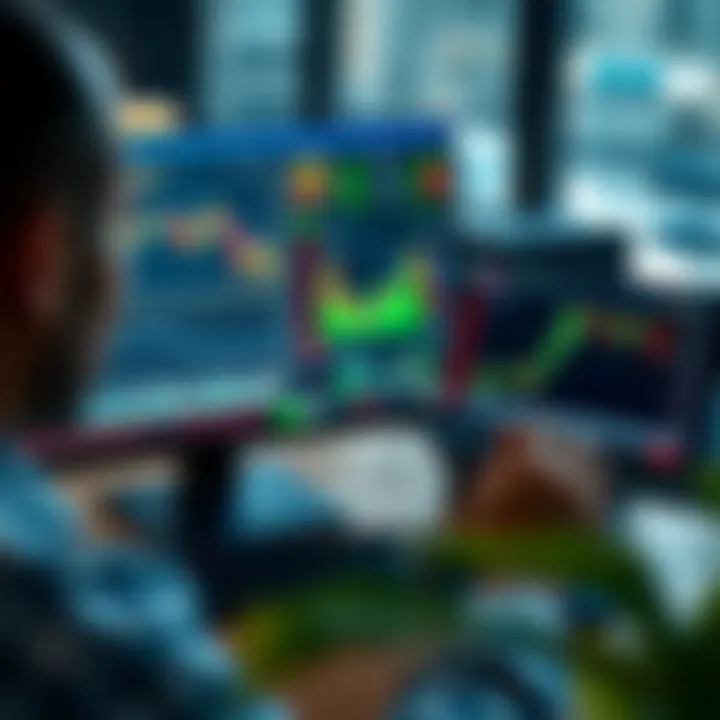 Illustration of trader analyzing market trends with virtual funds on Pocket Option demo account