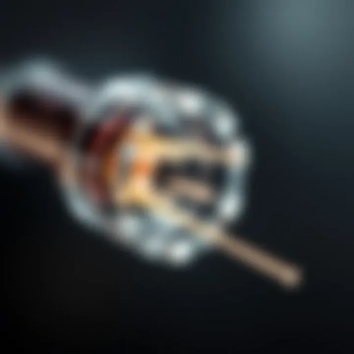 Cross-sectional view of an optical fiber highlighting core and cladding with distinct refractive indices