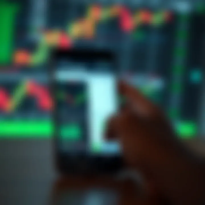 Illustration of a smartphone displaying forex trading signals on Telegram with currency charts and analytics