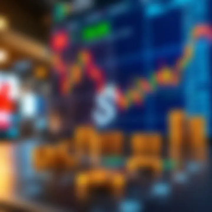 Conceptual illustration of forex trading with digital currency symbols and charts