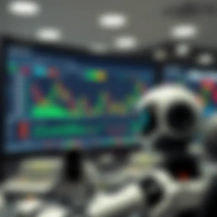 Visualization of risk management strategies with graphical indicators and trading robot control panel for forex market