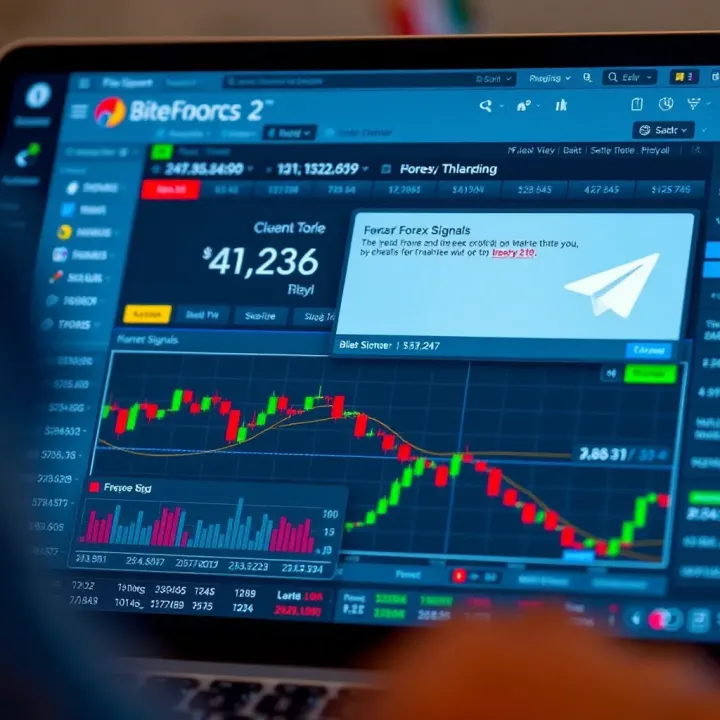 Telegram interface showing forex signal notifications and market trend charts