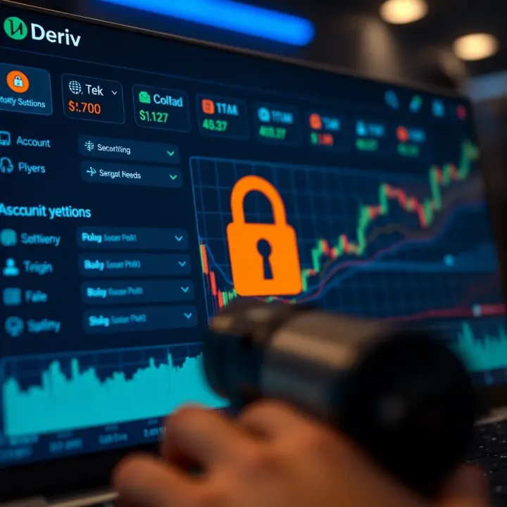 Overview of Deriv trading platform dashboard showing account settings and security options