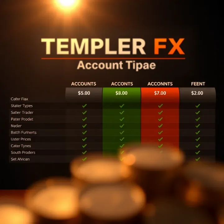 Comparison chart illustrating different account types and fee structures of Templer FX for South African users