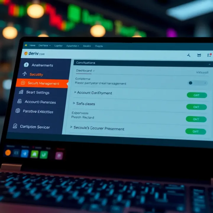 Dashboard displaying account management options and security settings on Deriv.com platform