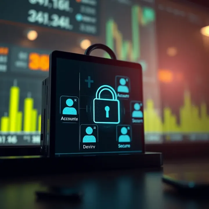 Secure account protection with digital lock and multiple account icons