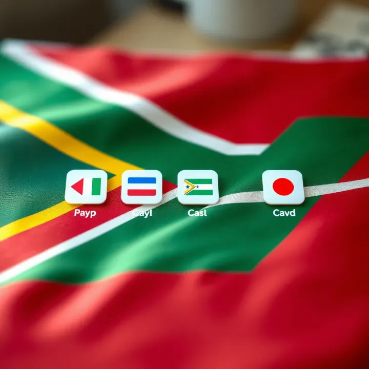 Illustration of South African flag with digital payment icons representing local payment methods