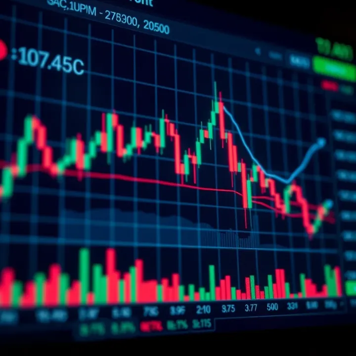 Synthetic Account Trading with Market Indicators Financial chart showing synthetic account trading with various market indicators