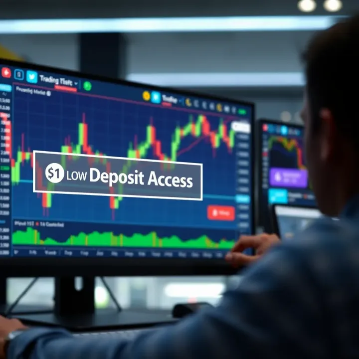 Illustration showing a digital trading platform interface with low deposit entry highlighted