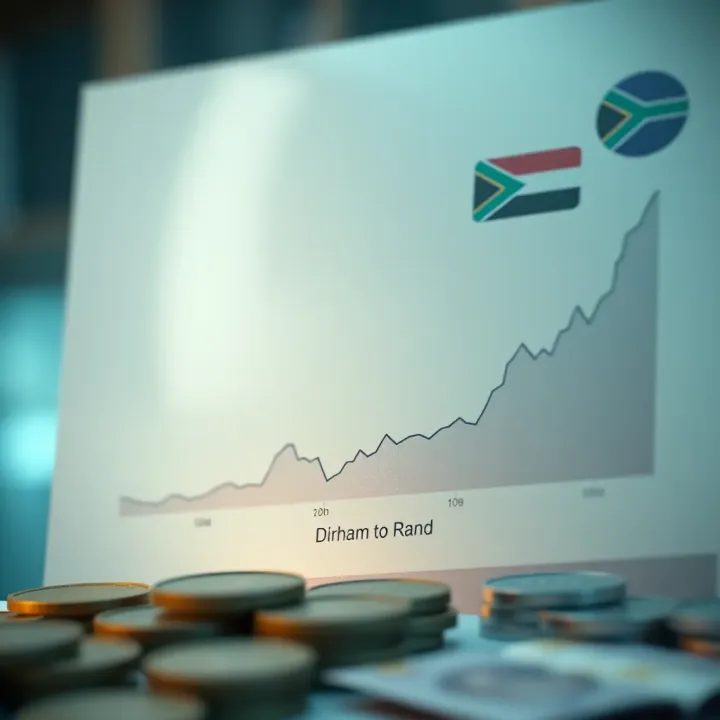 Graph showing fluctuations between UAE dirham and South African rand exchange rates over time