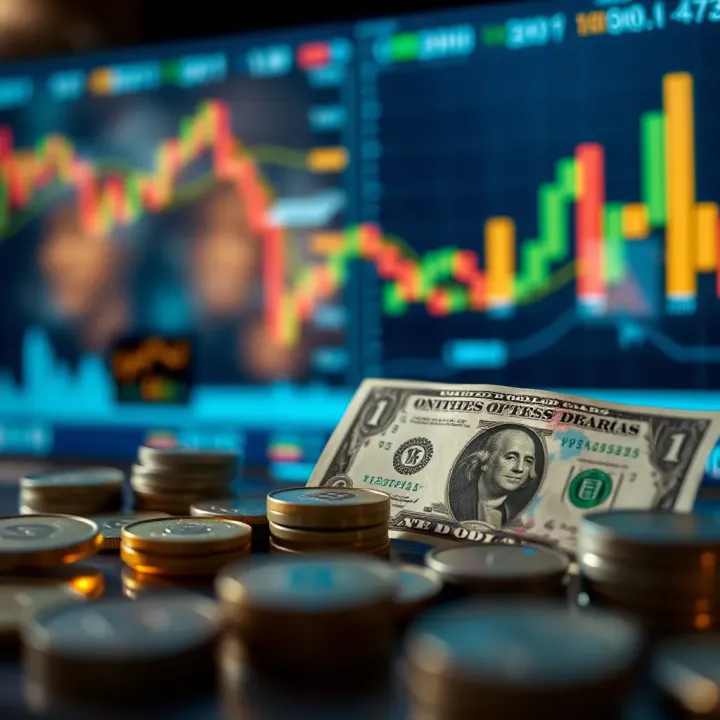 Visual representation of economic factors influencing currency exchange including global market and local economy