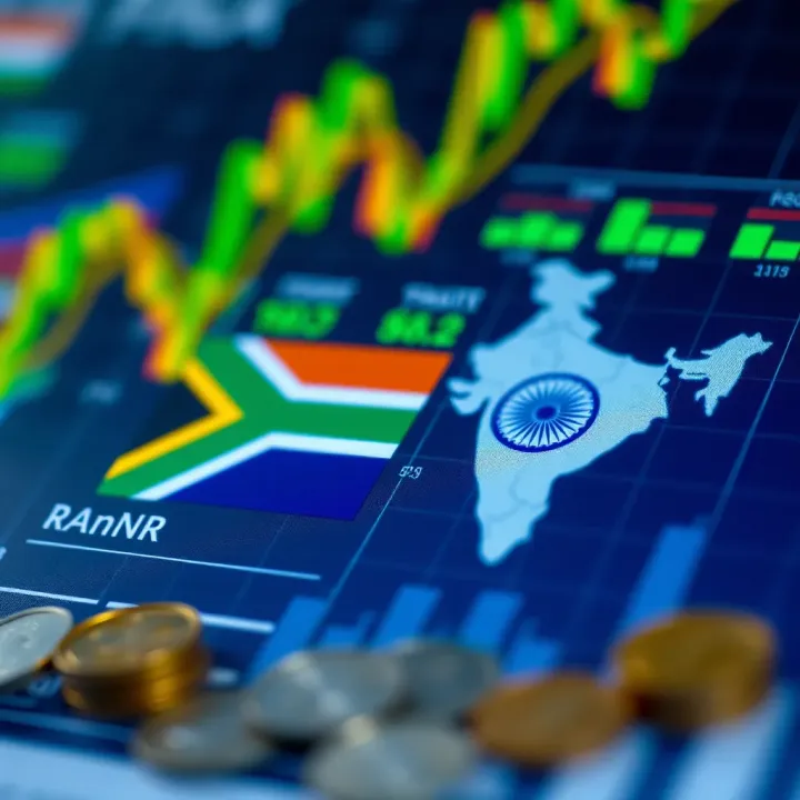 Visual representation of economic indicators impacting currency values for South Africa and India