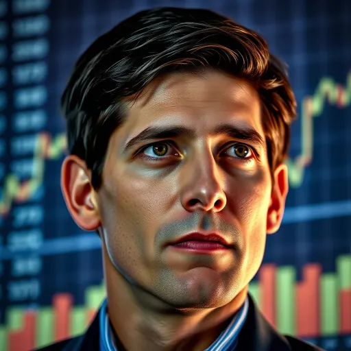 Eduardo Saverin's Financial Growth Journey Portrait of Eduardo Saverin with a backdrop of digital financial data representing investment growth