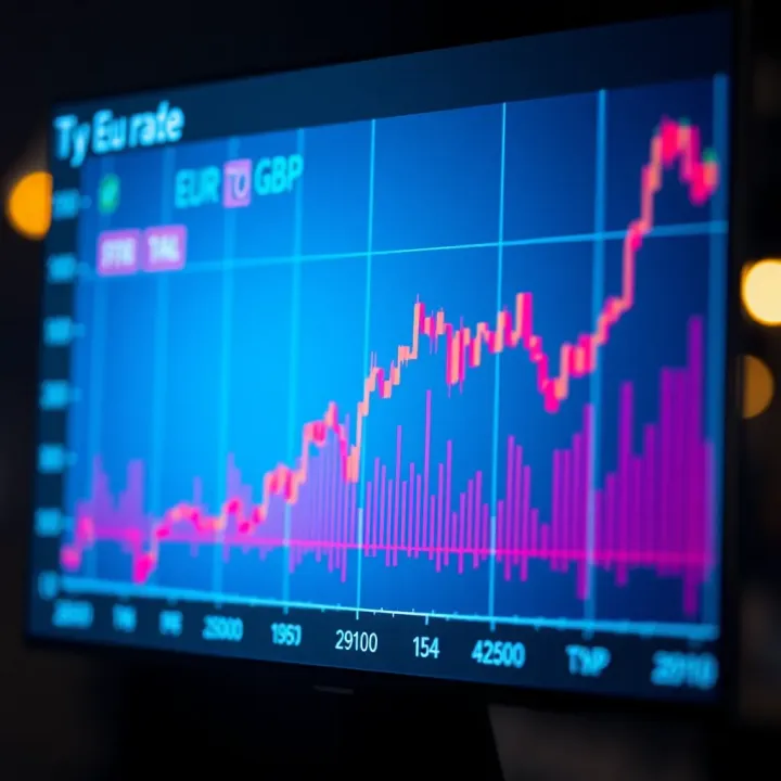 Graph showing fluctuations in the EUR to GBP exchange rate influenced by economic indicators