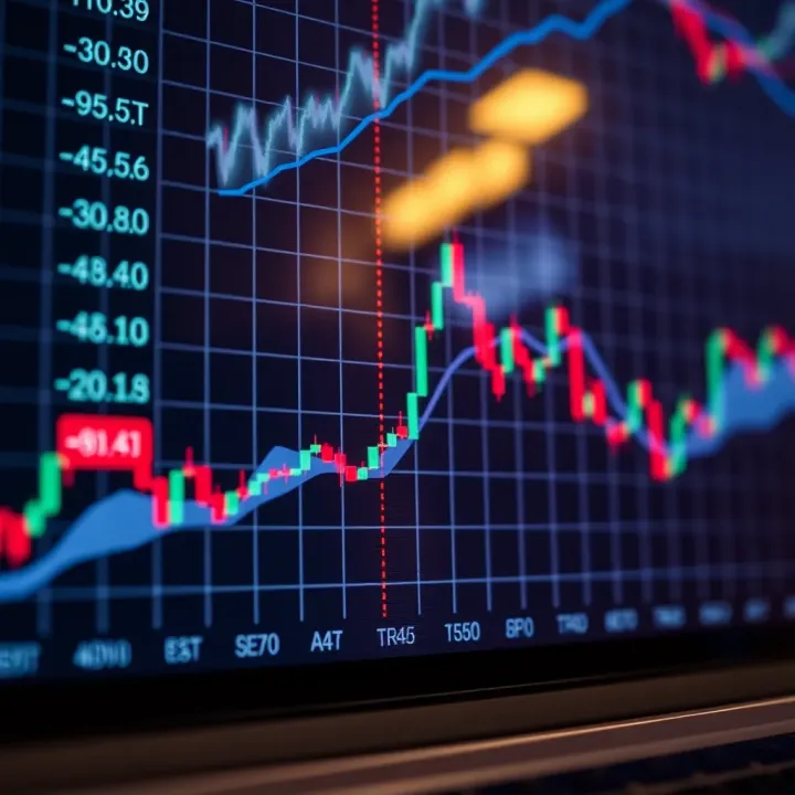 Graph showing currency pairs with upward and downward trends indicating forex market fluctuations
