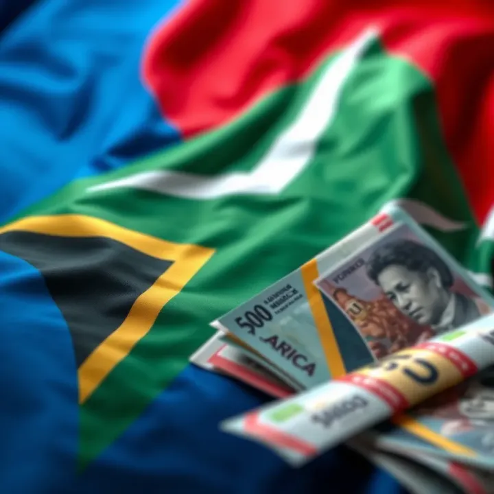 South African flag with currency notes symbolising winning money in competitions