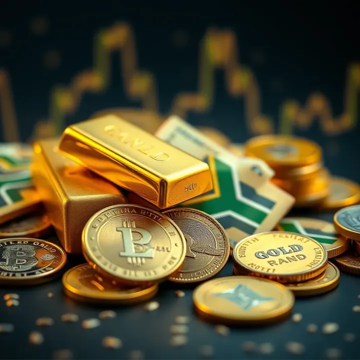 Gold and South African Rand: Market Interactions Gold bars stacked with South African rand coins around them