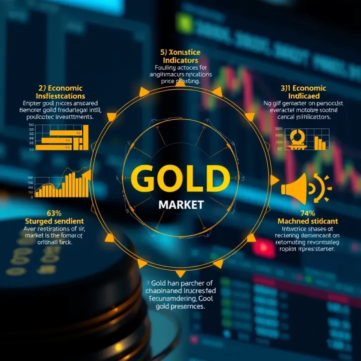Illustration of factors affecting gold prices including economic indicators and market sentiment