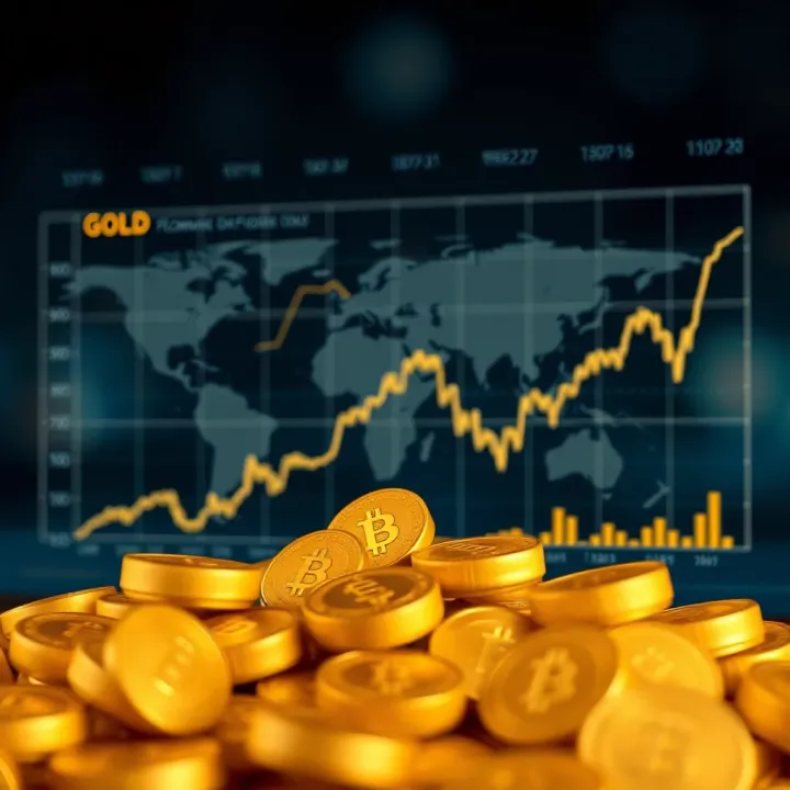 Graph showing trends in gold price fluctuations with global economic icons