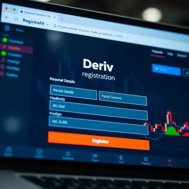 User interface showing registration form on Deriv trading platform with fields for personal details