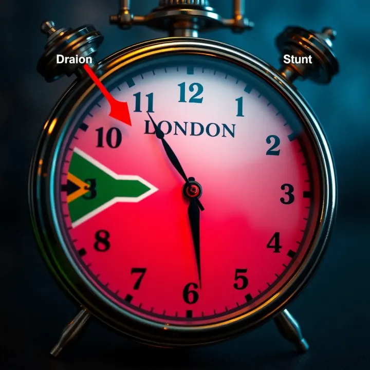 Time Difference Between London and South Africa for Trading Clock showing London and South Africa time zones with arrows indicating time difference