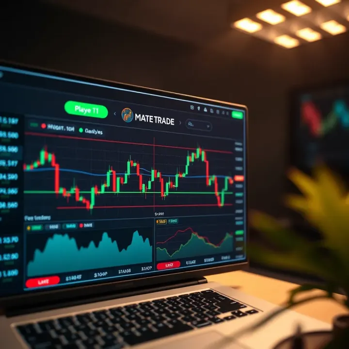 Dashboard interface showing trading charts and market analysis on Mate Trade 5 platform