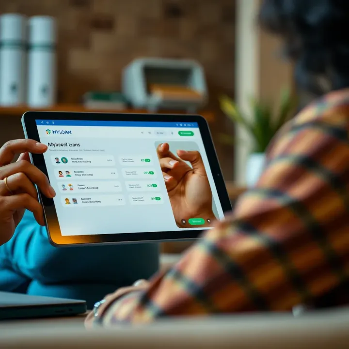 South African borrower reviewing loan options on a digital device showing MyLoan platform