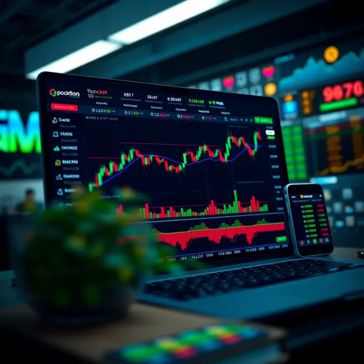 Pocket Option Demo Platform Trading Dashboard Interface of Pocket Option demo platform showing trading dashboard and market charts