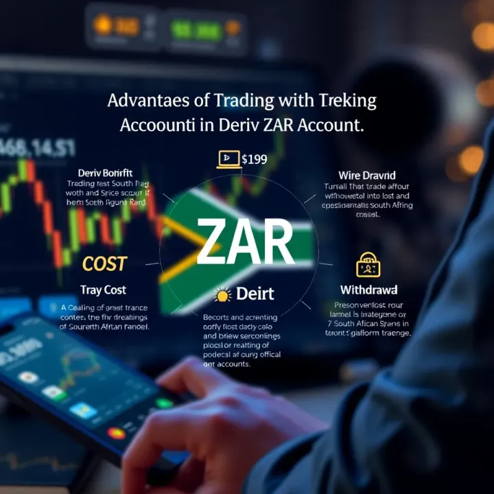 Illustration showing benefits of trading in South African Rand on Deriv platform with cost and withdrawal icons