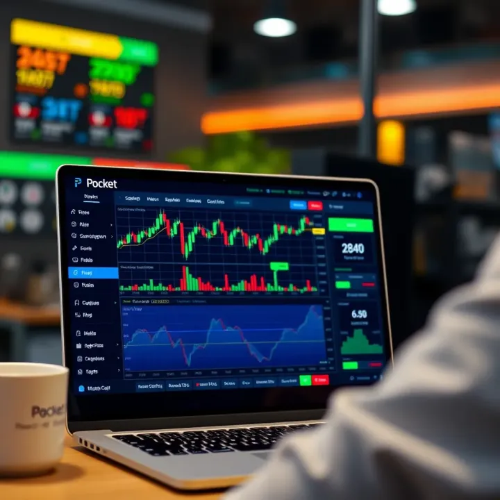 User interface showing binary options trading charts and tools on Pocket Option platform