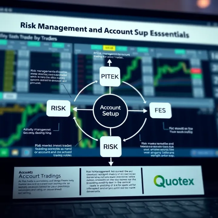 Diagram illustrating key components of risk management and account setup for online trading in Quotex