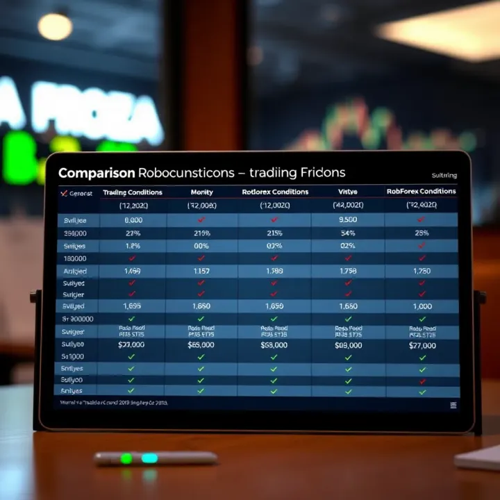 Comparison chart showing trading conditions and suitability of RoboForex accounts for diverse trading styles in South Africa