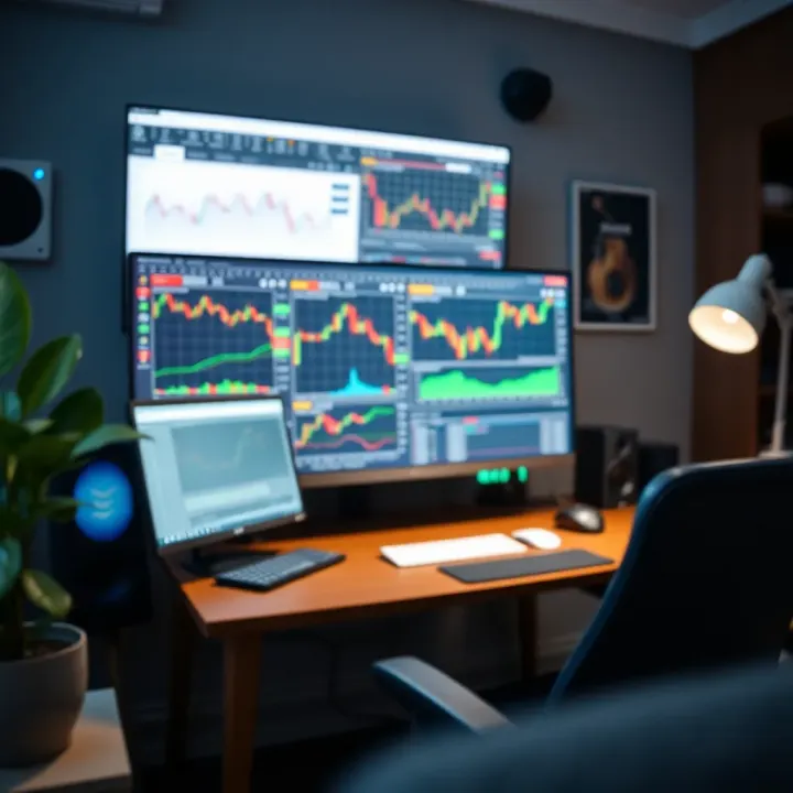 Trading software interface displayed on large screen in a well-lit, quiet workspace designed for improved decision-making